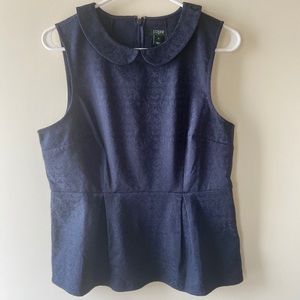 Peplum Peter Pan Collared top w/ Pleats J Crew Navy L
